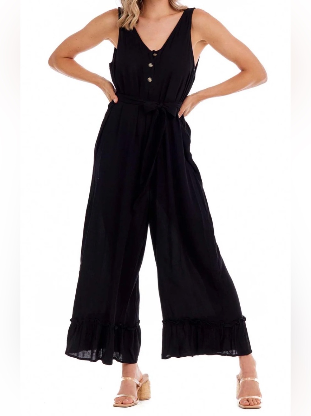 Mud Pie Maxine Black Jumpsuit NWT 
Size Large